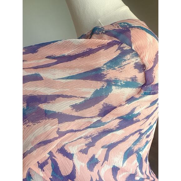 Anthropologie Maeve Pink Painted Sheer Silk Blouse Womens Size 12 Pleated Top - Picture 9 of 13